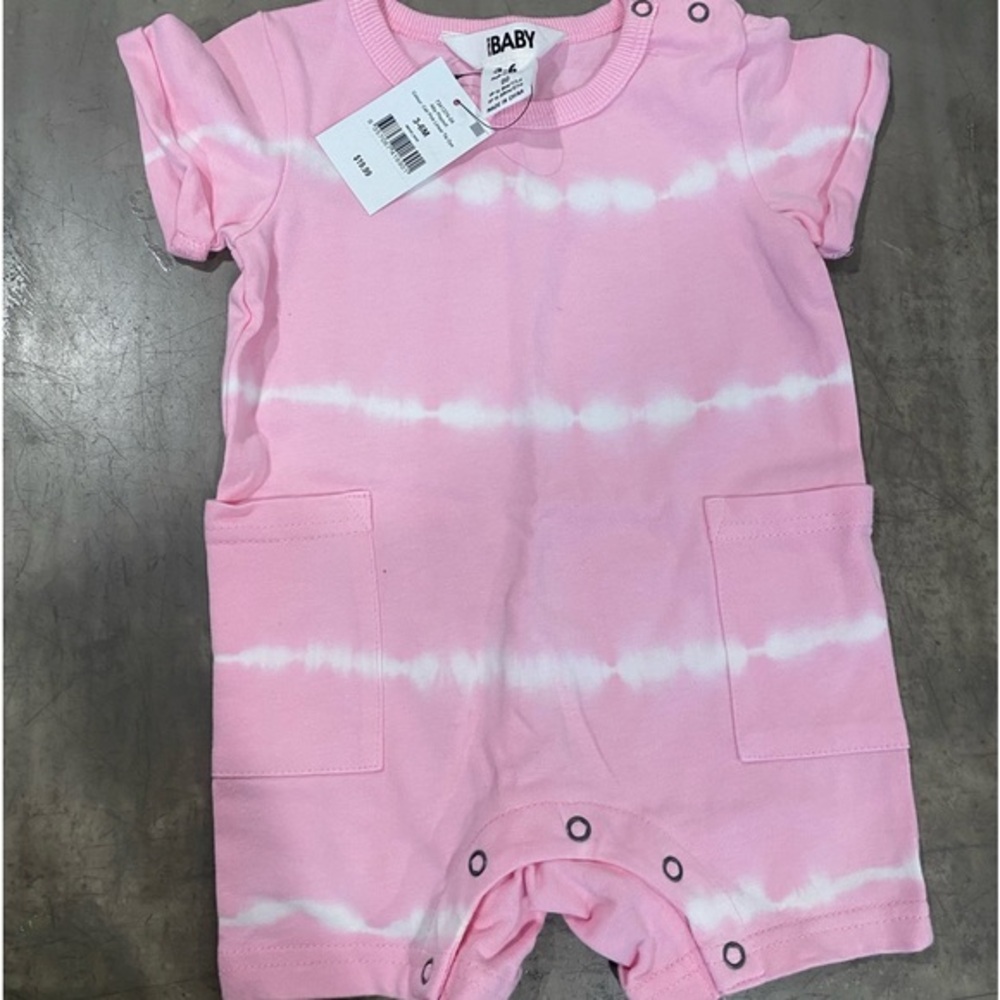 ALBI cali linear tie dye play suit in pink/white from COTTON ON! Side pockets+